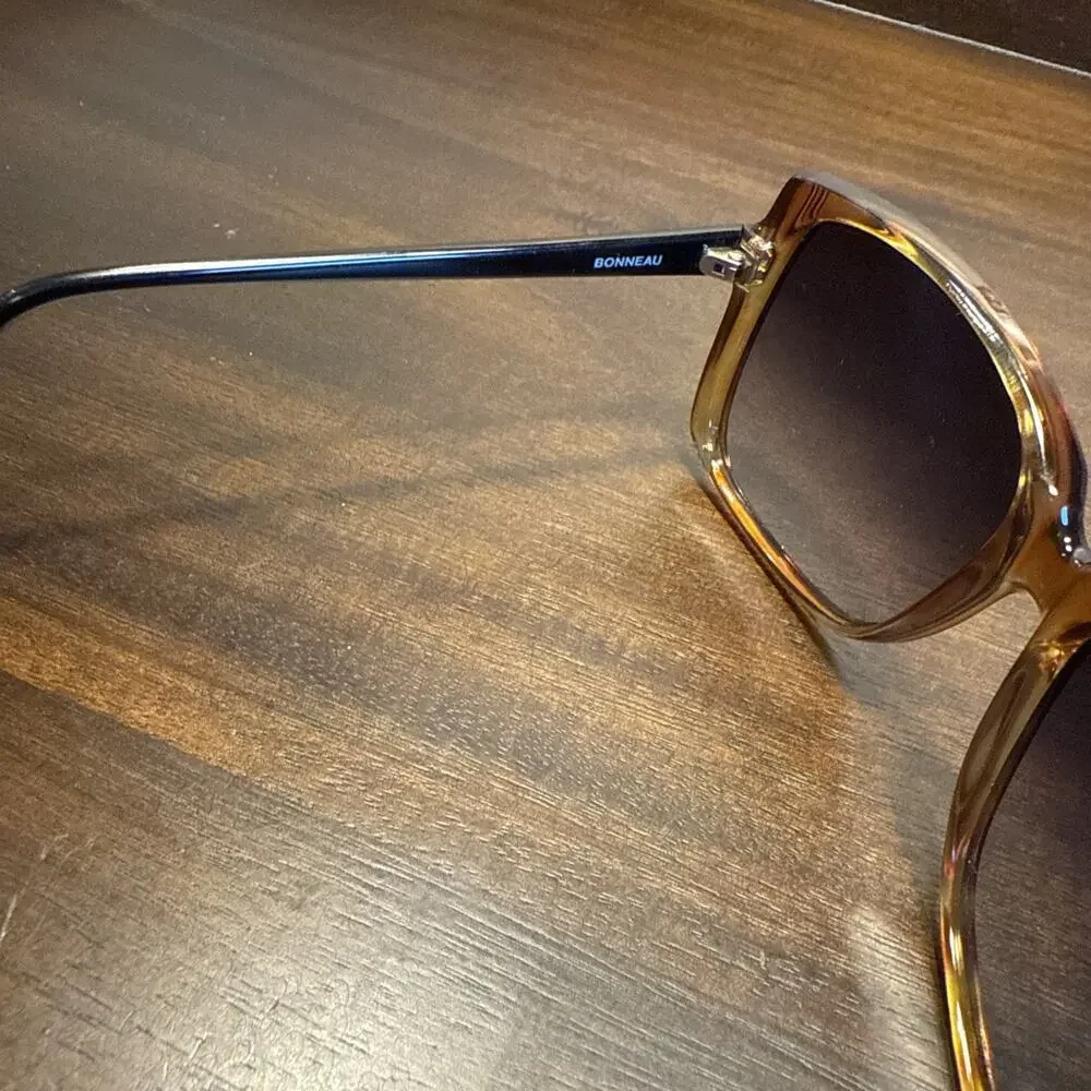 Bonneau Womens Sunglasses Butterfly Style Lenses Yellow Black Gold Frame